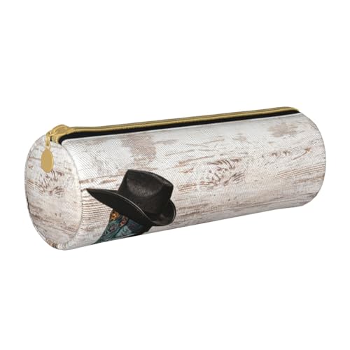 AMINNU Cowboyhut und Stiefel Zylinder-Federmäppchen, strapazierfähiges Federmäppchen, Schüler-Federmäppchen, Reißverschluss-Federmäppchen, geeignet für Schulen und Büros, Unisex, weiß, Einheitsgröße, von AMINNU