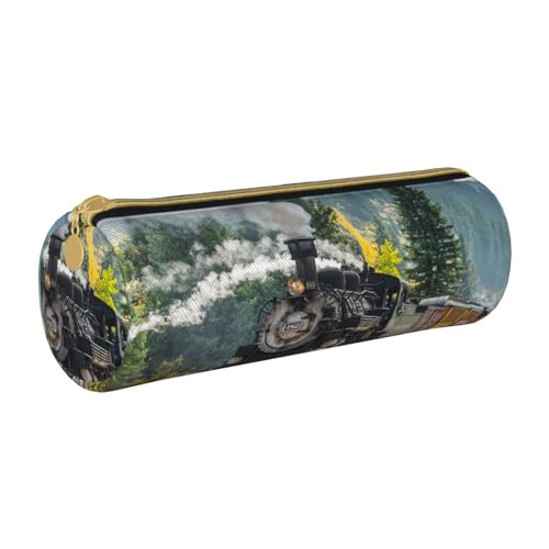 AMINNU Dampfzug Zylinder-Federmäppchen, strapazierfähiges Federmäppchen, Schüler-Federmäppchen, Reißverschluss-Federmäppchen, geeignet für Schulen und Büros, Unisex, weiß, Einheitsgröße, von AMINNU