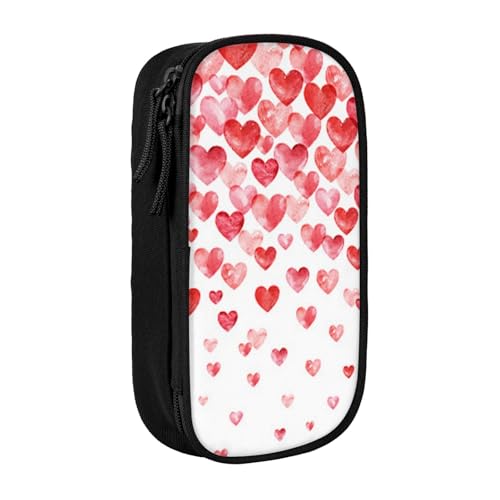 AMINNU Falling Red Hearts Federmäppchen, Multifunktionales Federmäppchen, Schülermäppchen, mit Reißverschluss, geeignet für Schulen und Büros, Unisex, Schwarz , Einheitsgröße, Kosmetiktasche von AMINNU