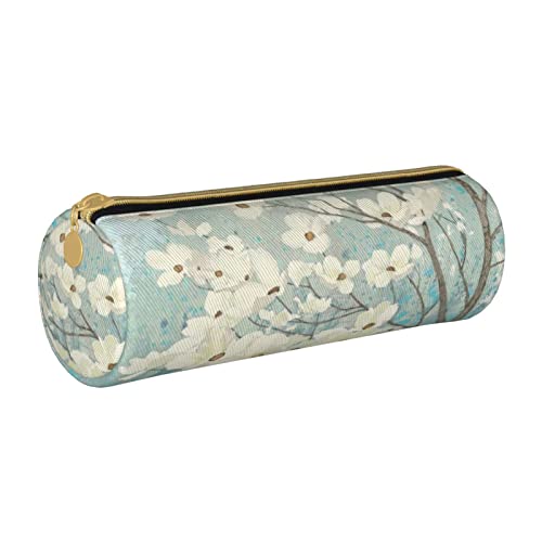 AMINNU Federblume Blüten Zylinder Federmäppchen Langlebig Federmäppchen Schüler Federmäppchen Reißverschluss Federmäppchen Geeignet für Schulen und Büros, Unisex, weiß, Einheitsgröße, Kosmetiktasche von AMINNU
