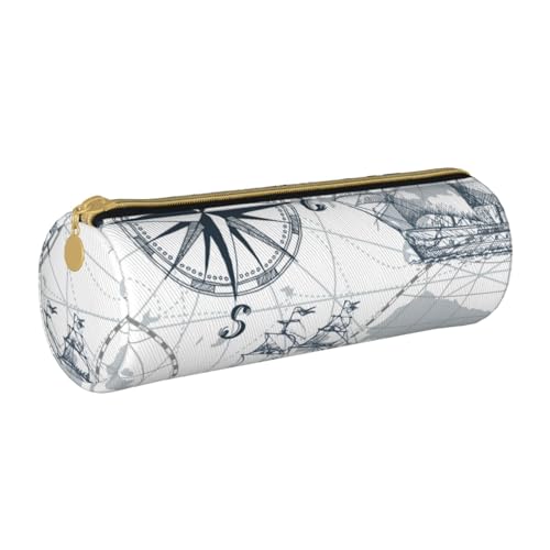 AMINNU Federmäppchen mit Bootskarte, zylinderförmig, langlebiges Federmäppchen, Schüler-Federmäppchen, Reißverschluss-Federmäppchen, geeignet für Schulen und Büros, Unisex, weiß, Einheitsgröße, von AMINNU