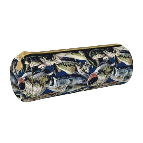 AMINNU Federmäppchen mit Fischmuster, zylinderförmig, langlebiges Federmäppchen, Schüler-Federmäppchen, Reißverschluss-Federmäppchen, geeignet für Schulen und Büros, Unisex, weiß, Einheitsgröße, von AMINNU
