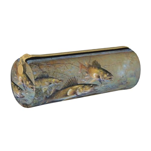 AMINNU Fishing Lake Fishermen Zylinder-Federmäppchen, strapazierfähiges Federmäppchen, Schüler-Federmäppchen, Reißverschluss-Federmäppchen, geeignet für Schulen und Büros, Unisex, weiß, Einheitsgröße, von AMINNU