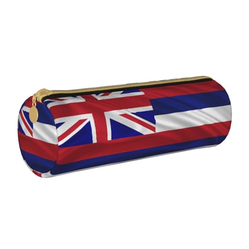 AMINNU Flagge von Hawaii Amerikanische Zylinder-Federmäppchen, strapazierfähiges Federmäppchen, Schüler-Federmäppchen, Reißverschluss-Federmäppchen, geeignet für Schulen und Büros, Unisex, weiß, von AMINNU