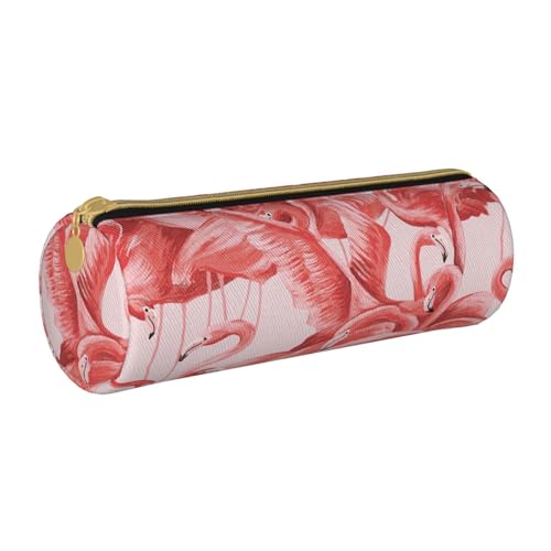 AMINNU Flamingo Zylinder-Federmäppchen, strapazierfähiges Federmäppchen, Schüler-Federmäppchen, Reißverschluss-Federmäppchen, geeignet für Schulen und Büros, Unisex, weiß, Einheitsgröße, von AMINNU