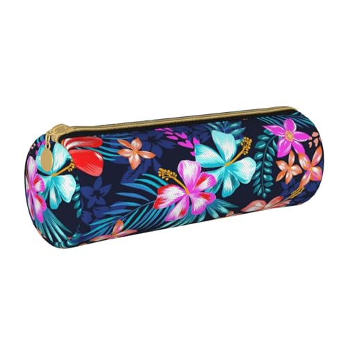 AMINNU Floral Blue Cylinder Pencil Case Durable Pencil Case Student Pencil Case Zipper Pencil Case Suitable for Schools and Offices, Unisex, weiß, Einheitsgröße, Kosmetiktasche von AMINNU