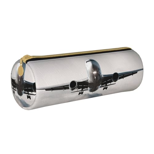 AMINNU Flugzeug Art Zylinder-Federmäppchen, strapazierfähiges Federmäppchen, Schüler-Federmäppchen, Reißverschluss-Federmäppchen, geeignet für Schulen und Büros, Unisex, weiß, Einheitsgröße, von AMINNU