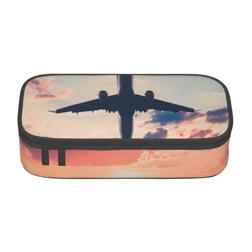 AMINNU Flugzeug Sonnenuntergang Große Kapazität Federmäppchen Multifunktionales Federmäppchen Federmäppchen für Teenager mit Reißverschluss Geeignet für Schulen und Büros, Schwarz , Einheitsgröße, von AMINNU