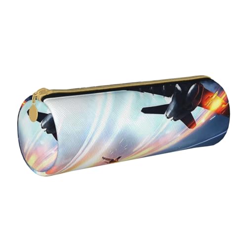 AMINNU Flugzeug-Zylinder-Federmäppchen, strapazierfähiges Federmäppchen, Schüler-Federmäppchen, Reißverschluss-Federmäppchen, geeignet für Schulen und Büros, Unisex, weiß, Einheitsgröße, von AMINNU