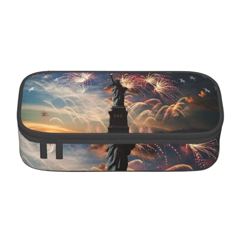 AMINNU Freiheitsstatue Flagge Große Kapazität Federmäppchen, Multifunktionales Federmäppchen, Federmäppchen für Teenager, mit Reißverschluss, geeignet für Schulen und Büros, Schwarz , Einheitsgröße, von AMINNU