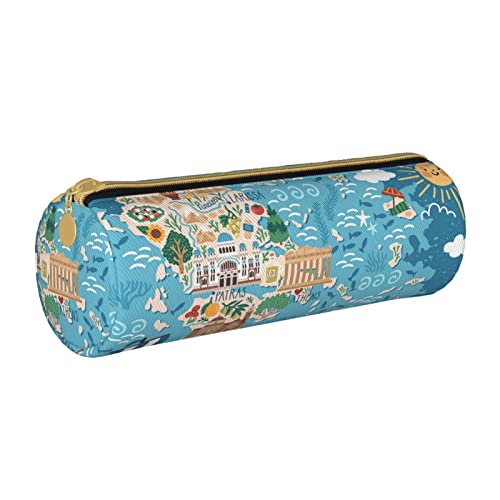 AMINNU Griechenland Karte Zylinder-Federmäppchen, strapazierfähiges Federmäppchen, Schüler-Federmäppchen, Reißverschluss-Federmäppchen, geeignet für Schulen und Büros, Unisex, weiß, Einheitsgröße, von AMINNU