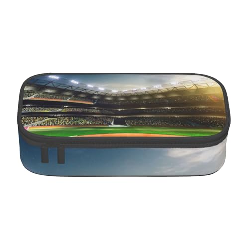 AMINNU Grünes Baseballfeld Hintergrund Große Kapazität Federmäppchen, Multifunktionales Federmäppchen, Federmäppchen für Teenager, mit Reißverschluss, geeignet für Schulen und Büros., Schwarz , von AMINNU