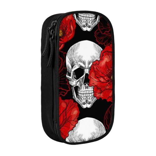 AMINNU Halloween Skull Federmäppchen, Multifunktionales Federmäppchen, Schülermäppchen, mit Reißverschluss, geeignet für Schulen und Büros, Unisex, Schwarz , Einheitsgröße, Kosmetiktasche von AMINNU