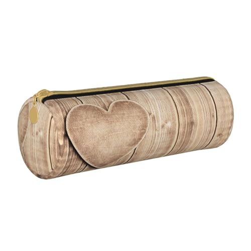 AMINNU Holz Herz Zylinder Federmäppchen Robustes Federmäppchen Schüler Federmäppchen Reißverschluss Federmäppchen Geeignet für Schulen und Büros, Unisex, weiß, Einheitsgröße, Kosmetiktasche von AMINNU