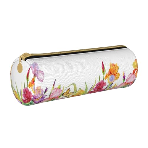 AMINNU Iris Flower Schmetterling Zylinder Federmäppchen Robustes Federmäppchen Schüler Federmäppchen Reißverschluss Federmäppchen Geeignet für Schulen und Büros, Unisex, weiß, Einheitsgröße, von AMINNU