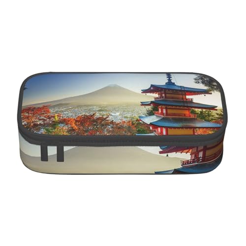 AMINNU Japan Mount Fuji Landschaft Große Kapazität Federmäppchen, Multifunktionales Federmäppchen, Federmäppchen für Teenager, mit Reißverschluss, geeignet für Schulen und Büros, Schwarz , von AMINNU