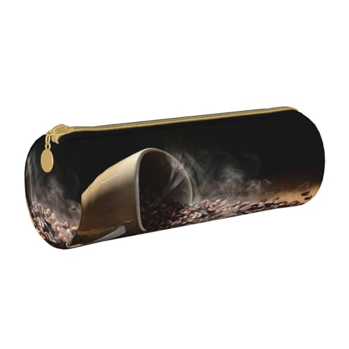 AMINNU Kaffeebohnen Zylinder-Federmäppchen, langlebiges Federmäppchen, Schüler-Federmäppchen, Reißverschluss-Federmäppchen, geeignet für Schulen und Büros, Unisex, weiß, Einheitsgröße, Kosmetiktasche von AMINNU