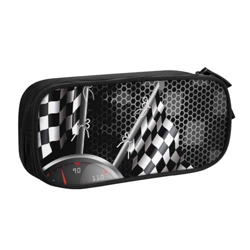 AMINNU Karierte Flagge Racing Federmäppchen, Multifunktionales Federmäppchen, Schüler-Federmäppchen, mit Reißverschluss, geeignet für Schulen und Büros, Unisex, Schwarz , Einheitsgröße, Kosmetiktasche von AMINNU