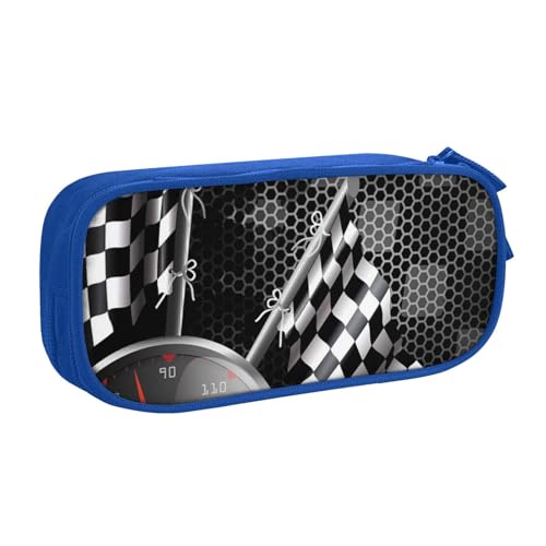 AMINNU Karierte Flagge Racing Federmäppchen, Multifunktionales Federmäppchen, Schüler-Federmäppchen, mit Reißverschluss, geeignet für Schulen und Büros, Unisex, blau, Einheitsgröße, Kosmetiktasche von AMINNU