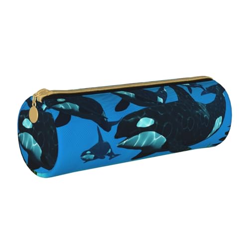 AMINNU Killer Whales Swim Along Cylinder Pencil Case, Durable Pencil Case Student Pencil Case Zipper Pencil Case Suitable for Schools and Offices, Unisex, weiß, Einheitsgröße, Kosmetiktasche von AMINNU
