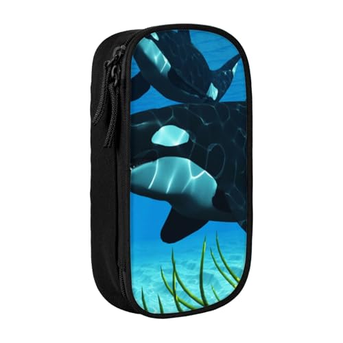 AMINNU Killer Whales Swim Along Federmäppchen, Multifunktionales Federmäppchen, Schüler-Federmäppchen, mit Reißverschluss, geeignet für Schulen und Büros, Unisex, Schwarz , Einheitsgröße, von AMINNU