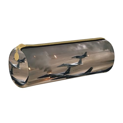 AMINNU Kriegsflugzeug Zylinder-Federmäppchen, strapazierfähiges Federmäppchen, Schüler-Federmäppchen, Reißverschluss-Federmäppchen, geeignet für Schulen und Büros, Unisex, weiß, Einheitsgröße, von AMINNU