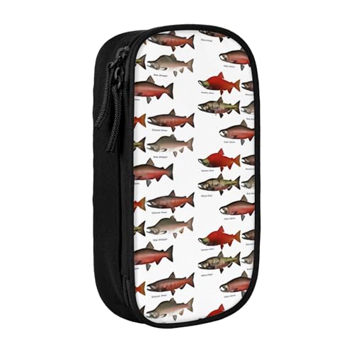 AMINNU Lachs Federmäppchen, Multifunktionales Federmäppchen, Schülermäppchen, mit Reißverschluss, geeignet für Schulen und Büros, Unisex, Schwarz , Einheitsgröße, Kosmetiktasche von AMINNU