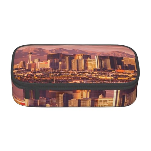 AMINNU Las Vegas Sunset Große Kapazität Federmäppchen, Multifunktionales Federmäppchen, Federmäppchen für Teenager, mit Reißverschluss, geeignet für Schulen und Büros, Schwarz , Einheitsgröße, von AMINNU