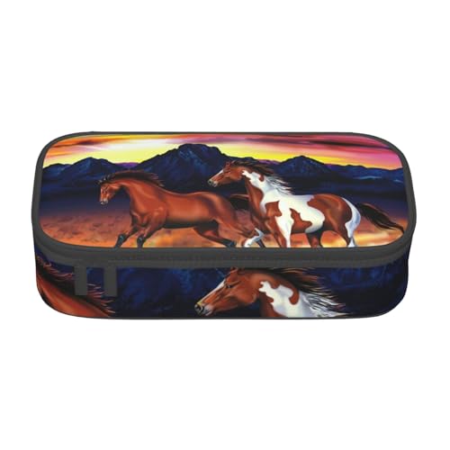 AMINNU Laufpferde Große Kapazität Federmäppchen, Multifunktionales Federmäppchen, Federmäppchen für Teenager, mit Reißverschluss, geeignet für Schulen und Büros, Schwarz , Einheitsgröße, von AMINNU