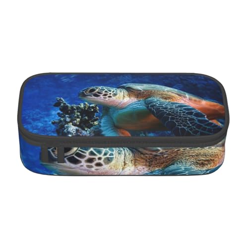 AMINNU Meeresschildkröte mit Fischen Große Kapazität Federmäppchen, Multifunktionales Federmäppchen, Federmäppchen für Teenager, mit Reißverschluss, geeignet für Schulen und Büros, Schwarz , von AMINNU