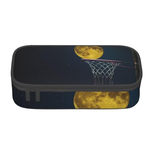 AMINNU Moon and Basketball Große Kapazität Federmäppchen Multifunktional Federmäppchen Federmäppchen für Teenager mit Reißverschluss Geeignet für Schulen und Büros, Schwarz , Einheitsgröße, von AMINNU