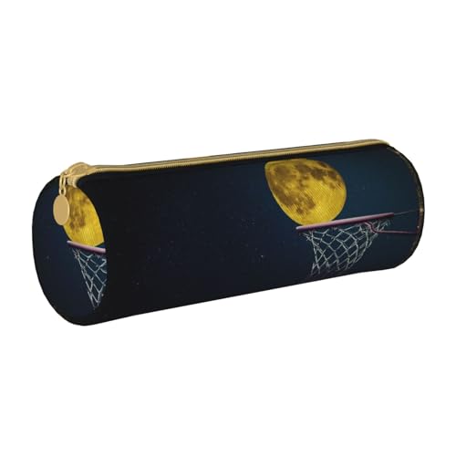 AMINNU Moon and Basketball Zylinder Federmäppchen Robustes Federmäppchen Schüler Federmäppchen Reißverschluss Federmäppchen Geeignet für Schulen und Büros, Unisex, weiß, Einheitsgröße, Kosmetiktasche von AMINNU