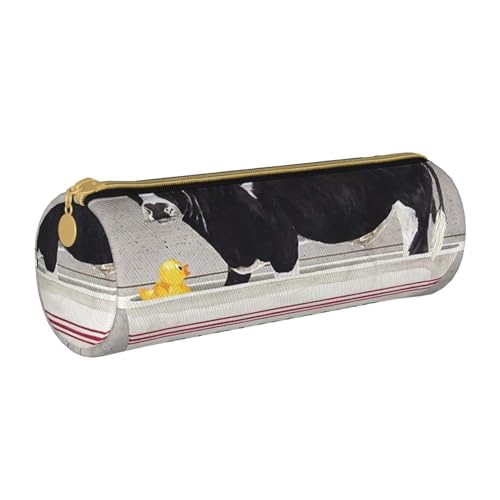 AMINNU Niedliche Kuh Zylinder Federmäppchen Langlebig Federmäppchen Schüler Federmäppchen Reißverschluss Federmäppchen Geeignet für Schulen und Büros, Unisex, weiß, Einheitsgröße, Kosmetiktasche von AMINNU
