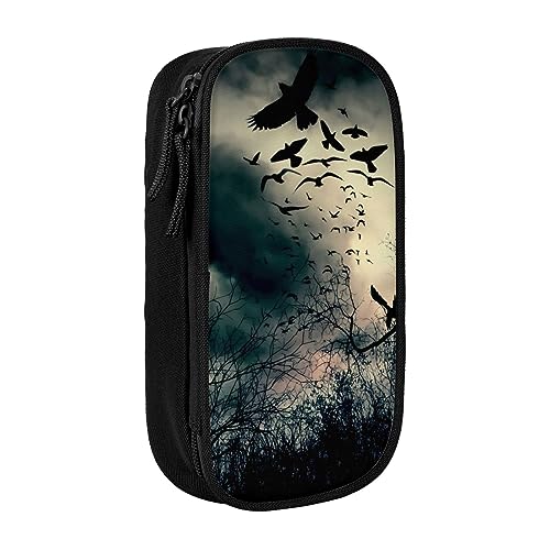 AMINNU Night Crow Federmäppchen, Multifunktionales Federmäppchen, Schülermäppchen, mit Reißverschluss, geeignet für Schulen und Büros, Unisex, Schwarz , Einheitsgröße, Kosmetiktasche von AMINNU