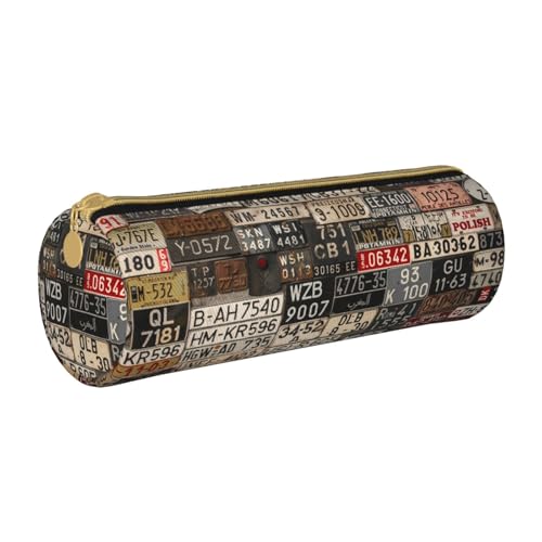 AMINNU Old License Plate Cylinder Pencil Case, Durable Pencil Case, Student Pencil Case, Zipper Pencil Case.Suitable for Schools and Offices, Unisex, weiß, Einheitsgröße, Kosmetiktasche von AMINNU