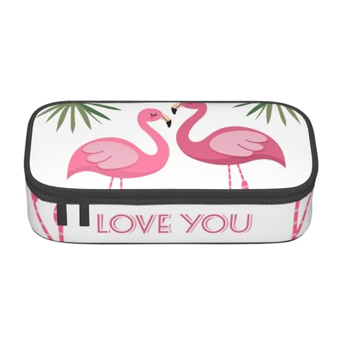 AMINNU Palmblatt und Flamingos Paar Große Kapazität Federmäppchen, Multifunktionales Federmäppchen, Federmäppchen für Teenager, mit Reißverschluss, geeignet für Schulen und Büros, Schwarz , von AMINNU