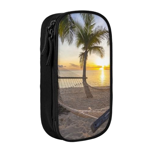 AMINNU Paradise Beach Palmen Federmäppchen, Multifunktionales Federmäppchen, Schülermäppchen, mit Reißverschluss, geeignet für Schulen und Büros, Unisex, Schwarz , Einheitsgröße, Kosmetiktasche von AMINNU