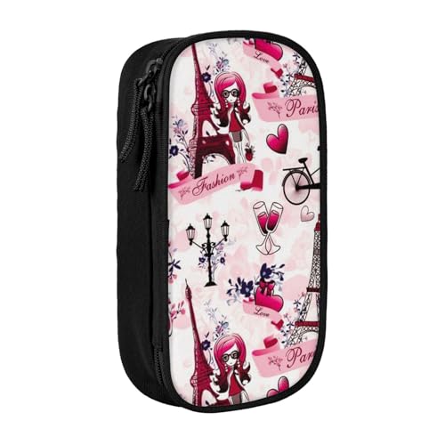 AMINNU Paris Eiffelturm Frankreich Federmäppchen, Multifunktionales Federmäppchen, Schülermäppchen, mit Reißverschluss, geeignet für Schulen und Büros, Unisex, Schwarz , Einheitsgröße, Kosmetiktasche von AMINNU