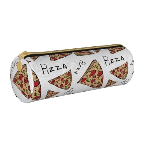 AMINNU Pizza-Muster Zylinder Federmäppchen, langlebiges Federmäppchen, Schüler-Federmäppchen, Reißverschluss-Federmäppchen, geeignet für Schulen und Büros, Unisex, weiß, Einheitsgröße, Kosmetiktasche von AMINNU