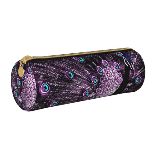 AMINNU Purple Peacock Cylinder Pencil Case, Durable Pencil Case, Student Pencil Case, Zipper Pencil Case.Suitable for Schools and Offices, Unisex, weiß, Einheitsgröße, Kosmetiktasche von AMINNU