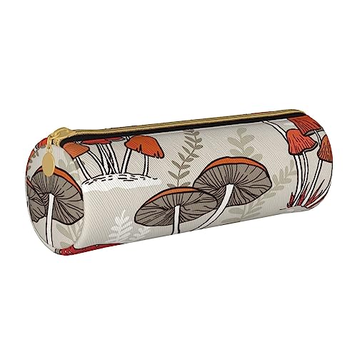 AMINNU Red Mushrooms Zylinder-Federmäppchen, strapazierfähiges Federmäppchen, Schüler-Federmäppchen, Reißverschluss-Federmäppchen, geeignet für Schulen und Büros, Unisex, weiß, Einheitsgröße, von AMINNU