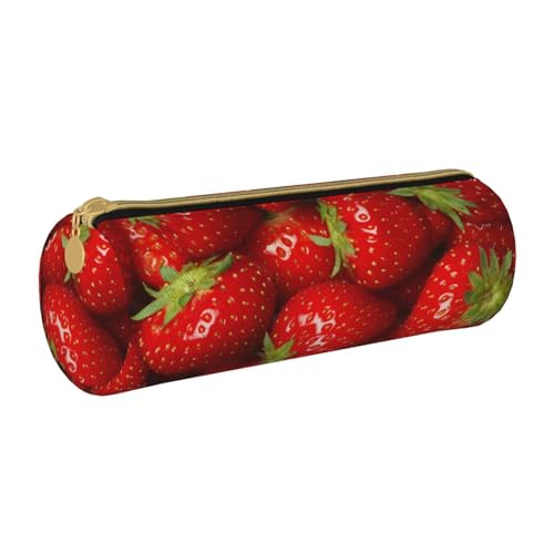 AMINNU Red Strawberry Fruit Cylinder Pencil Case, Durable Pencil Case, Student Pencil Case, Zipper Pencil Case.Suitable for Schools and Offices, Unisex, weiß, Einheitsgröße, Kosmetiktasche von AMINNU