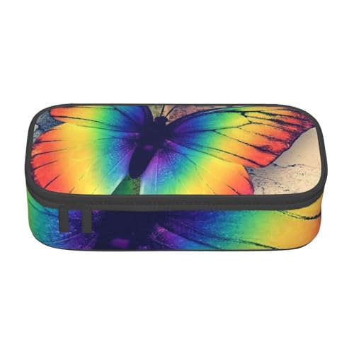 AMINNU Regenbogen Schmetterling Große Kapazität Federmäppchen Multifunktional Federmäppchen für Teenager mit Reißverschluss Geeignet für Schulen und Büros, Schwarz , Einheitsgröße, Kosmetiktasche von AMINNU