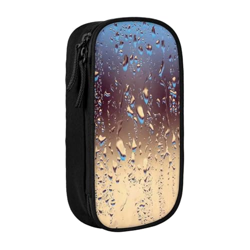 AMINNU Regentropfen auf Glas Federmäppchen, Multifunktionales Federmäppchen, Schülermäppchen, mit Reißverschluss, geeignet für Schulen und Büros, Unisex, Schwarz , Einheitsgröße, Kosmetiktasche von AMINNU