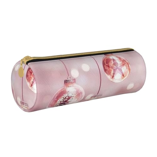 AMINNU Rosa Weihnachten Ball Zylinder Federmäppchen Langlebig Federmäppchen Schüler Federmäppchen Reißverschluss Federmäppchen Geeignet für Schulen und Büros, Unisex, weiß, Einheitsgröße, von AMINNU