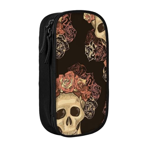 AMINNU Rose Skull Federmäppchen, Multifunktionales Federmäppchen, Schülermäppchen, mit Reißverschluss, geeignet für Schulen und Büros, Unisex, Schwarz , Einheitsgröße, Kosmetiktasche von AMINNU