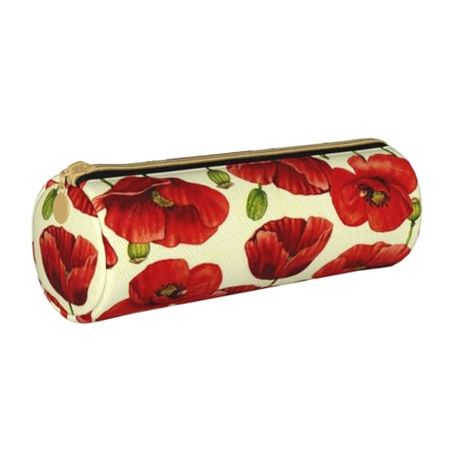 AMINNU Rote Blume Zylinder-Federmäppchen, strapazierfähiges Federmäppchen, Schüler-Federmäppchen, Reißverschluss-Federmäppchen, geeignet für Schulen und Büros, Unisex, weiß, Einheitsgröße, von AMINNU