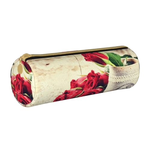 AMINNU Rote Rose Blumen Zylinder Federmäppchen Langlebig Federmäppchen Schüler Federmäppchen Reißverschluss Federmäppchen Geeignet für Schulen und Büros, Unisex, weiß, Einheitsgröße, Kosmetiktasche von AMINNU