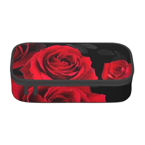 AMINNU Rote Rose Floral Große Kapazität Federmäppchen, Multifunktionales Federmäppchen, Federmäppchen für Teenager, mit Reißverschluss, geeignet für Schulen und Büros, Schwarz , Einheitsgröße, von AMINNU