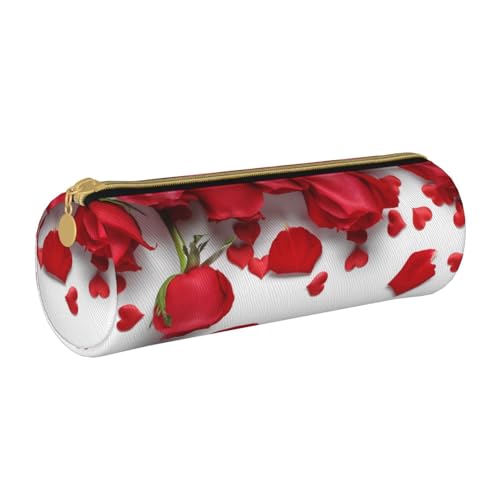 AMINNU Rote Rosenblätter Zylinder-Federmäppchen, strapazierfähiges Federmäppchen, Schüler-Federmäppchen, Reißverschluss-Federmäppchen, geeignet für Schulen und Büros, Unisex, weiß, Einheitsgröße, von AMINNU
